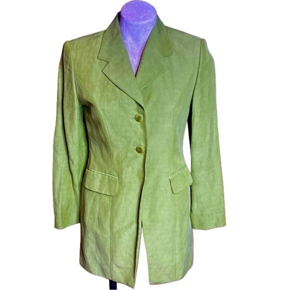Classiques Entier VTG 90s Silk Linen blend deep green blazer jacket coat Sz 2 - Picture 1 of 8